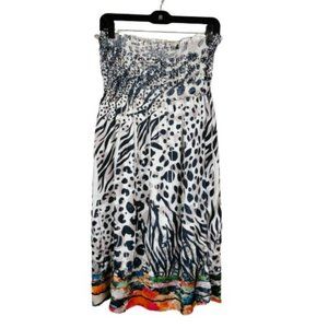 LAPIS Beaded Shimmer Strapless Animal Print Midi Dress One Size